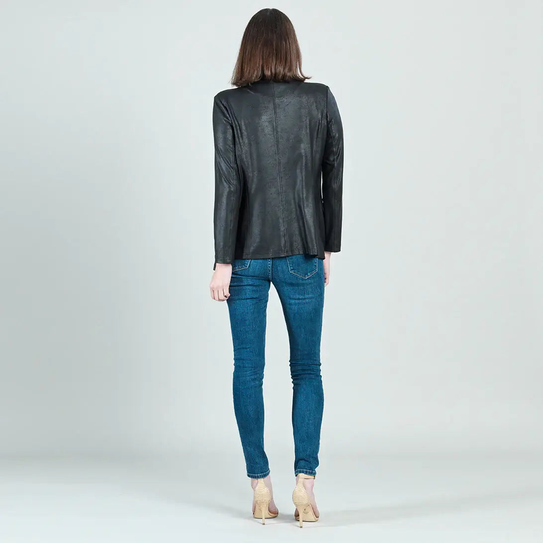 Clara Sunwoo Liquid Leather ™ Double Breasted Blazer: Black