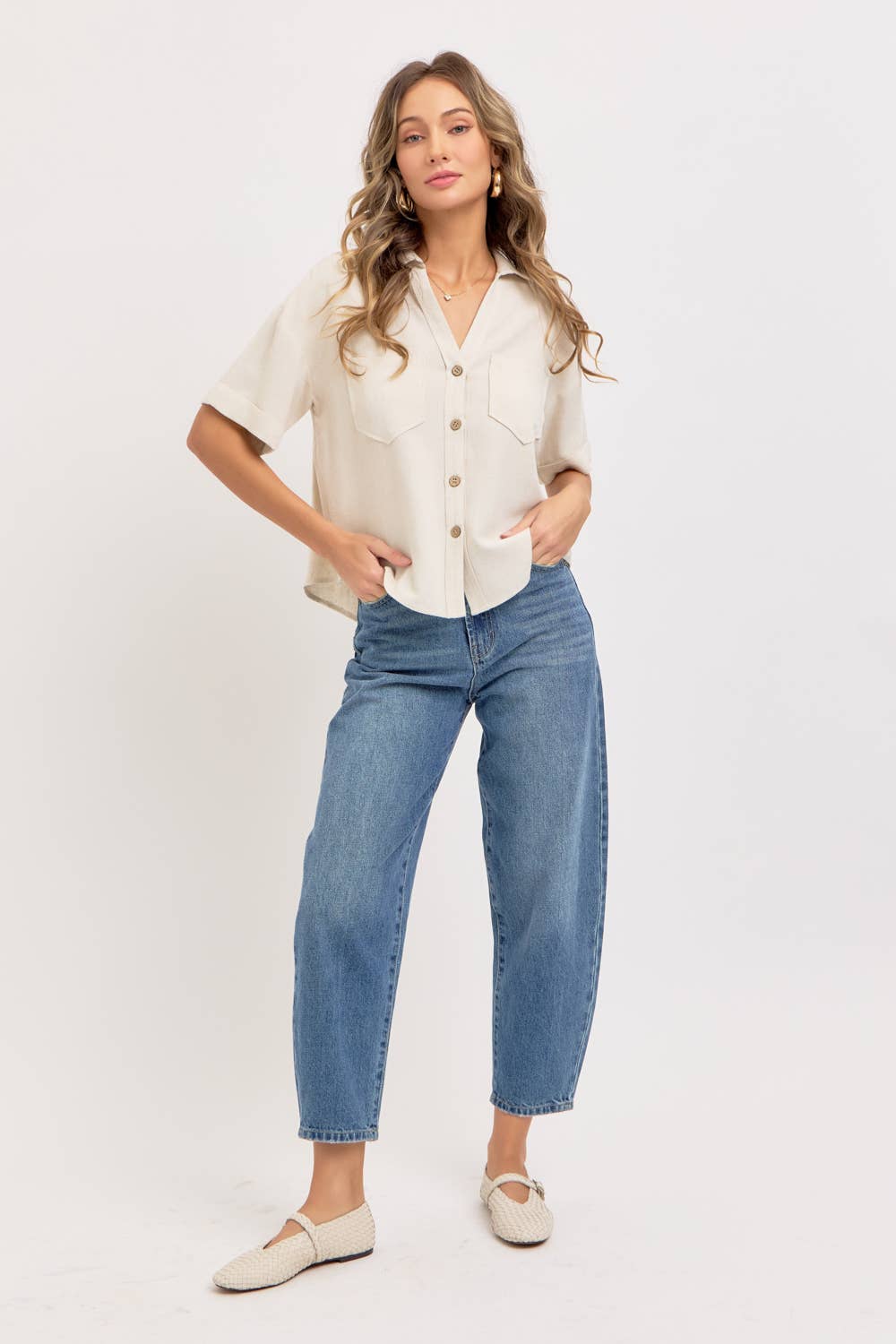 LINEN BLEND CASUAL BUTTON DOWN SHIRT