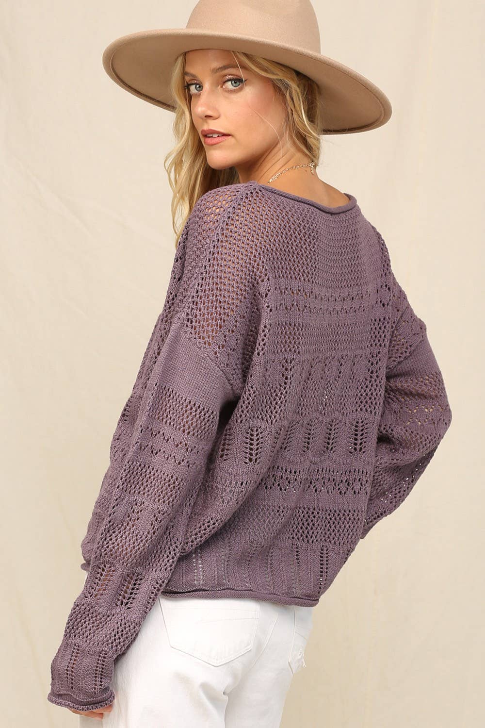 KyeMi - Sweater In Pointelle With Dolman: Purple