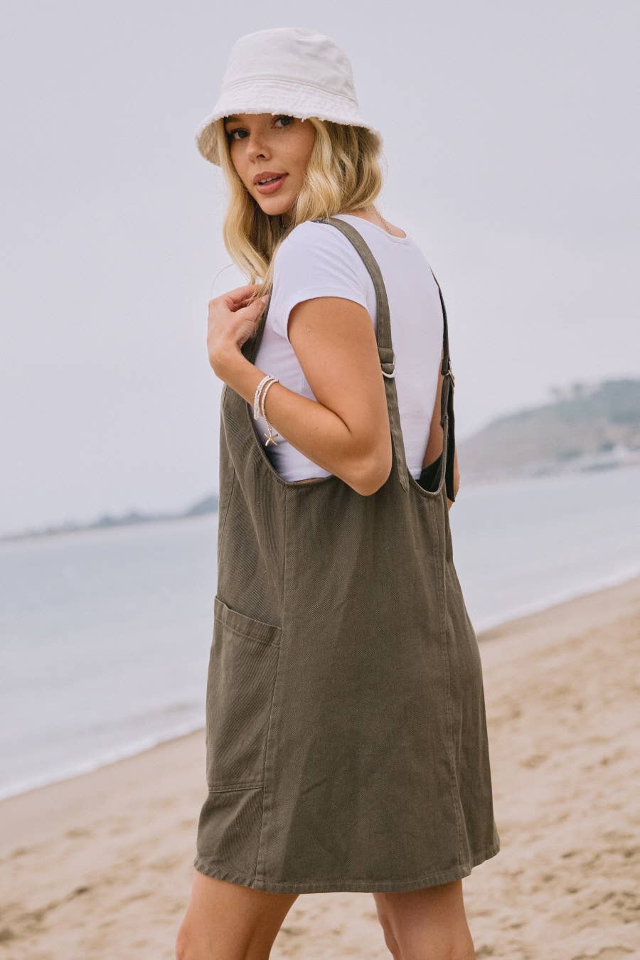 Shapeless Silhouette Denim Mini Dress: Washed Apricot