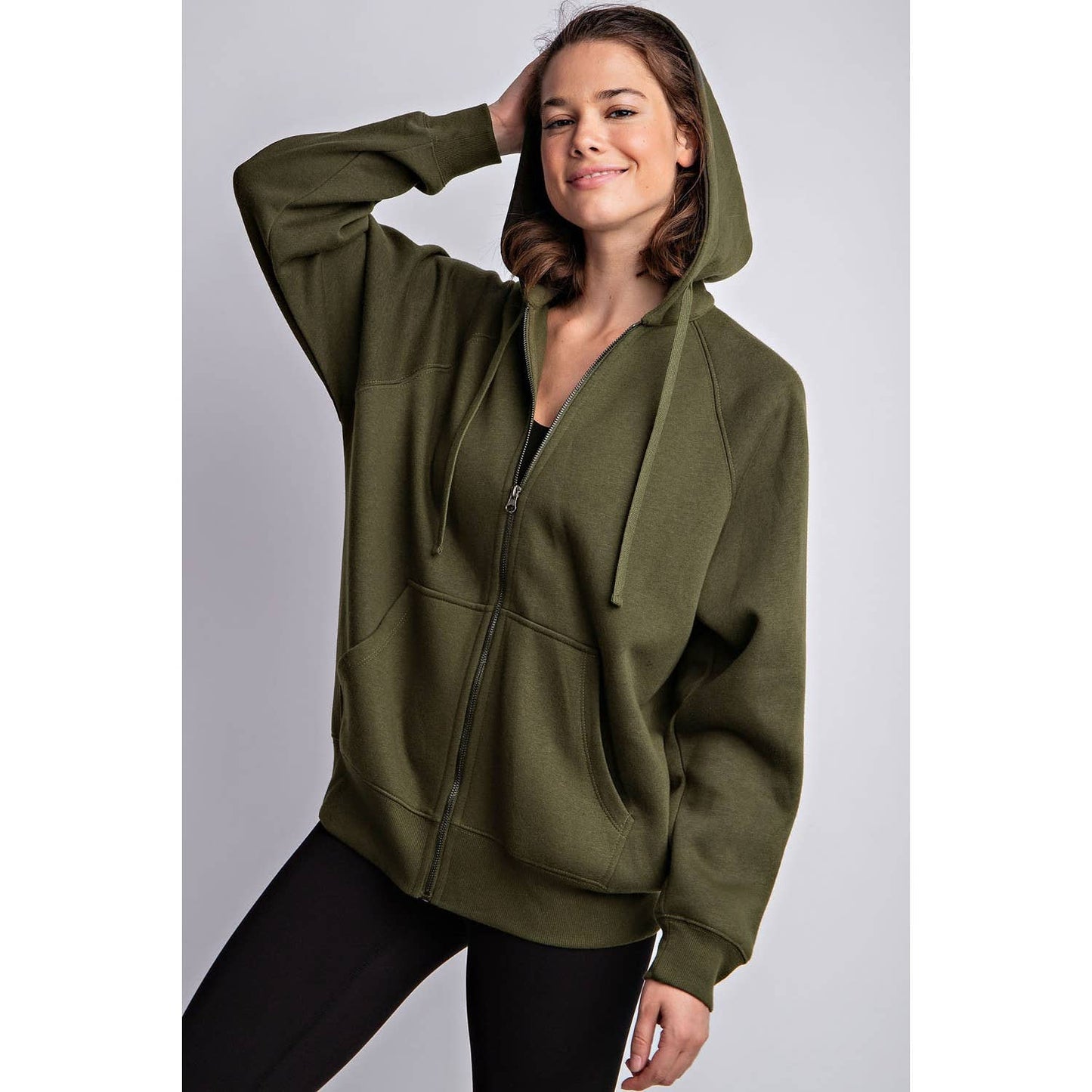 Rae Mode - FLEECE FRENCH TERRY FULL ZIP HOODIE JACKET: Olive