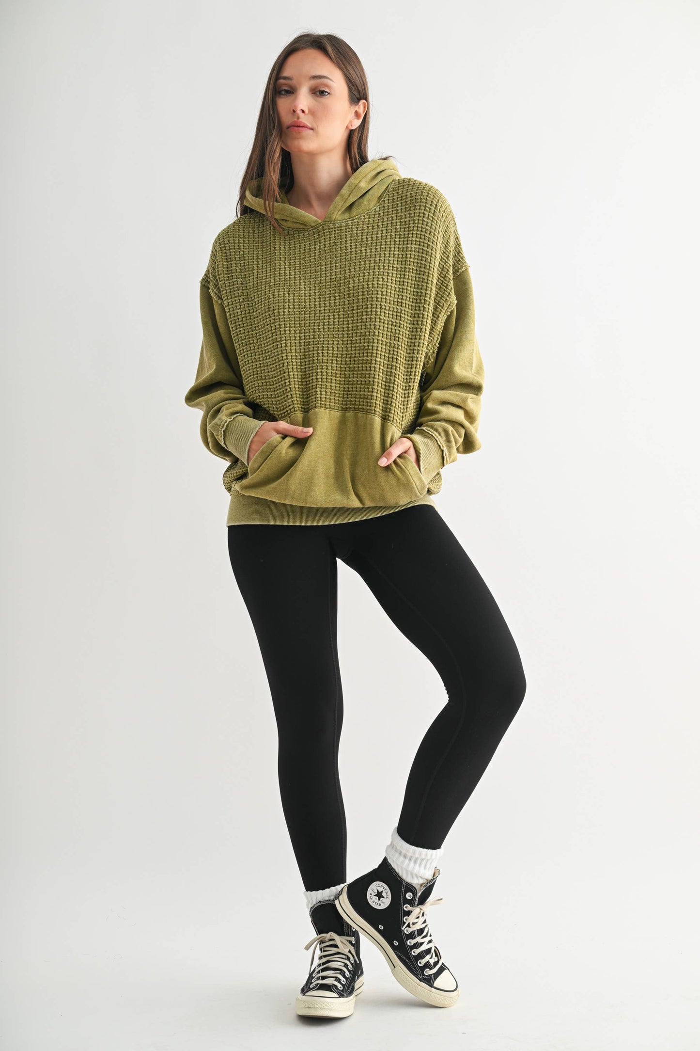 Mono B - Duality Waffle Knit Hoodie: CAMO GREEN