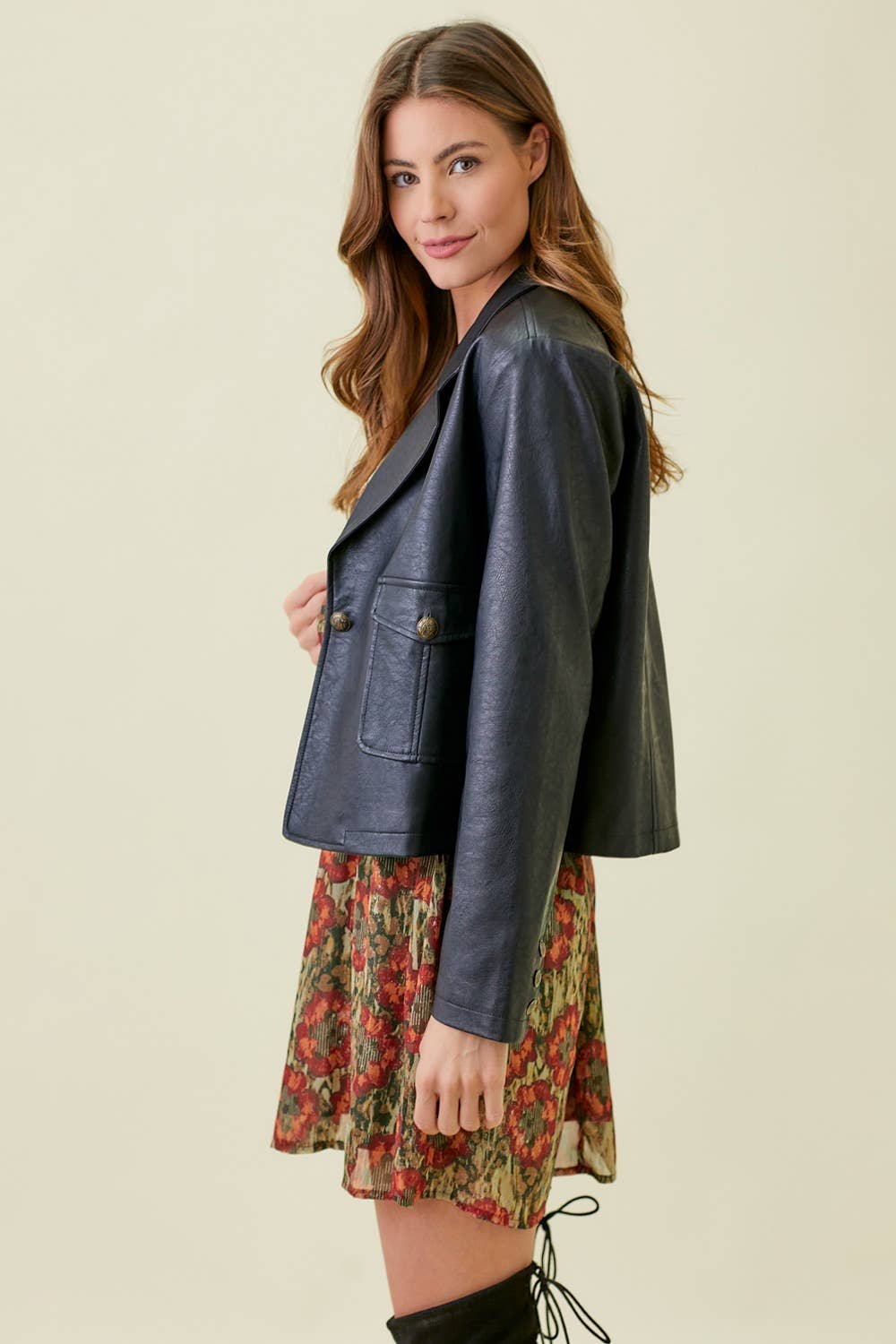 Mystree - Faux Leather Short Jacket: Black