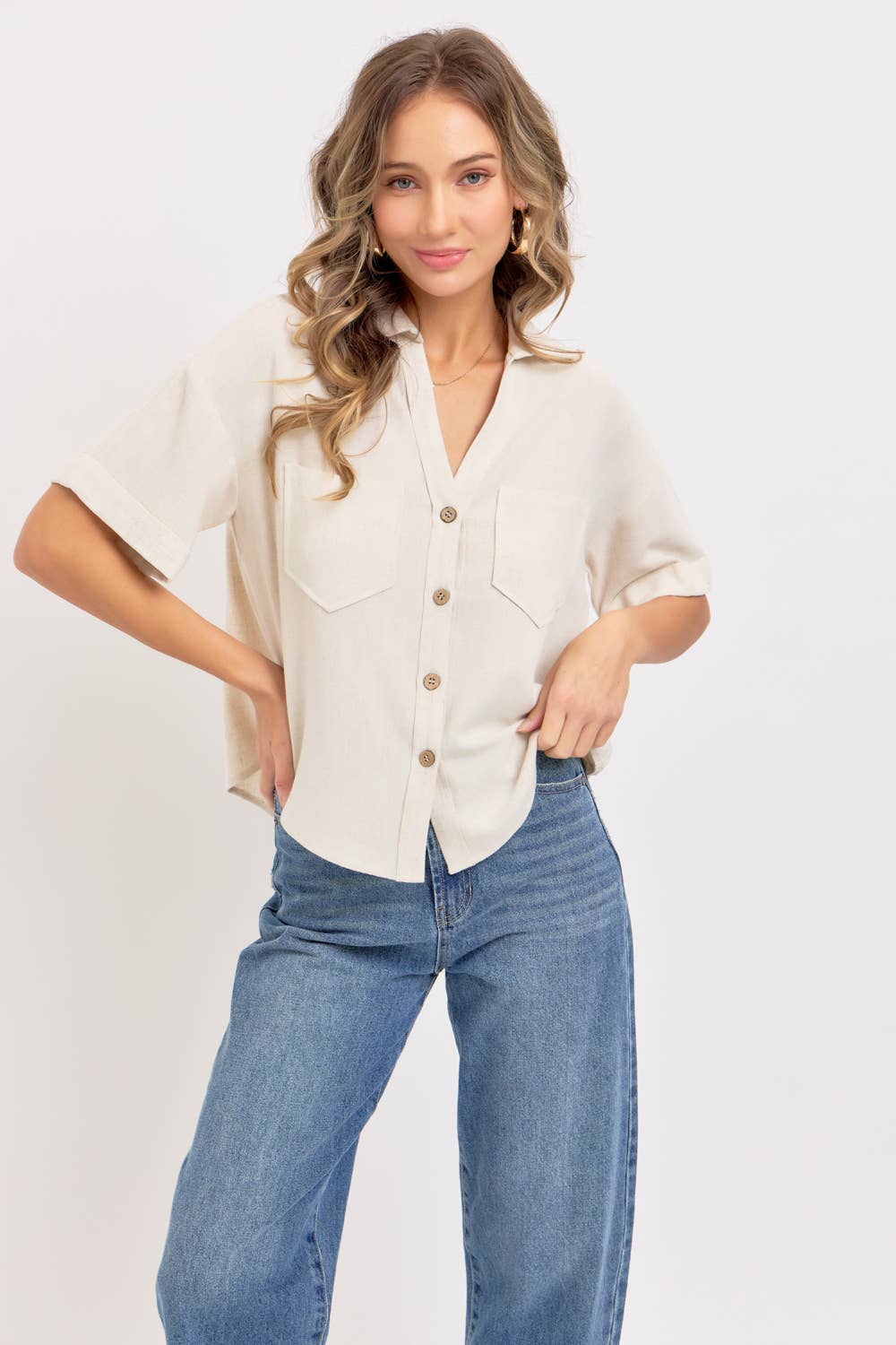 LINEN BLEND CASUAL BUTTON DOWN SHIRT