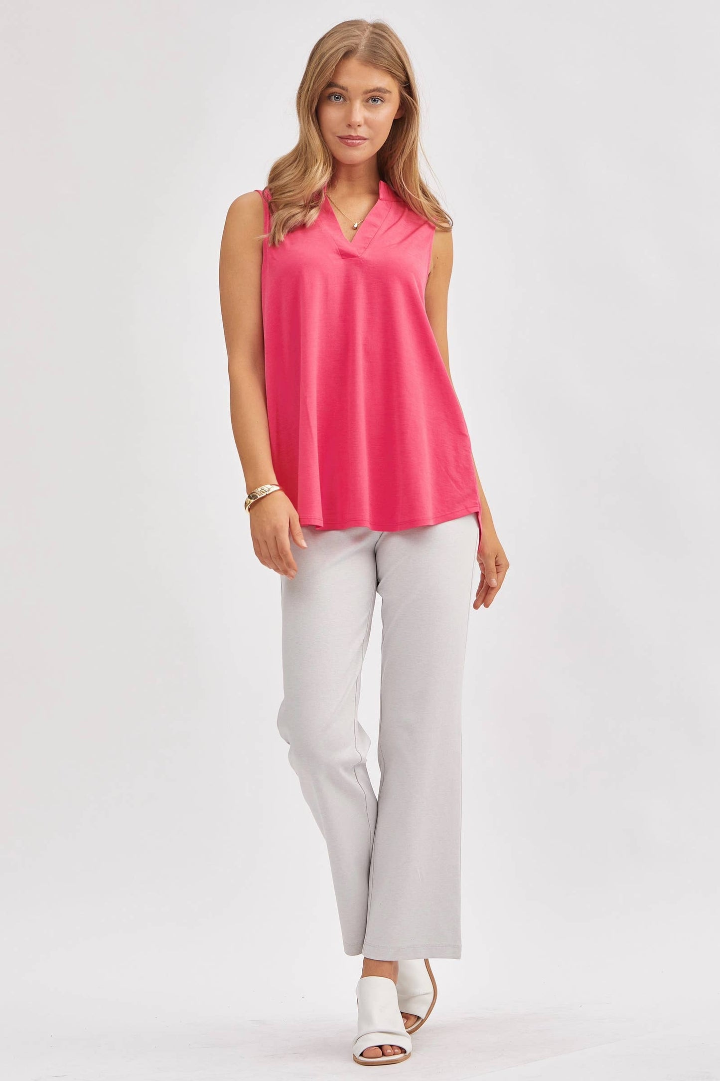Dear Scarlett - Solid Lizzy A-Line Tank Top: POP PINK