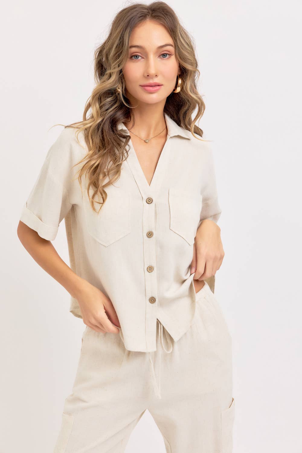 LINEN BLEND CASUAL BUTTON DOWN SHIRT