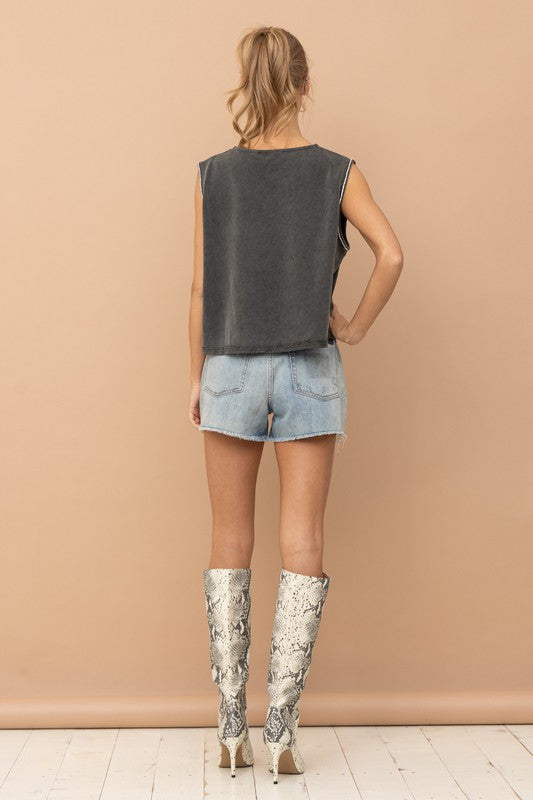 ONLINE ONLY!! Mineral Washed Rhinestone Tank