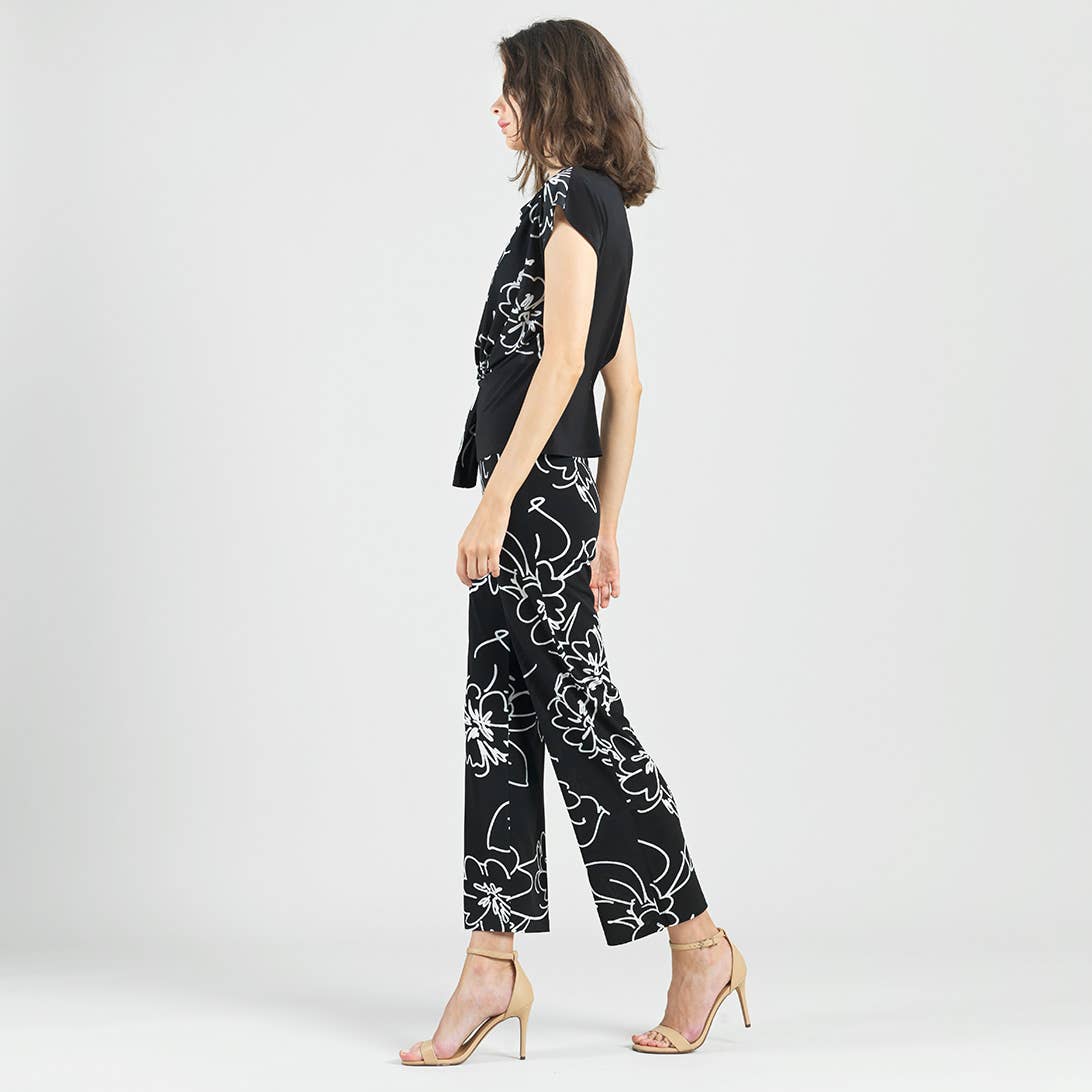 Clara Sunwoo - Crepe Knit - Side Slit Ankle Pant - Blossom Sketch: Black/White