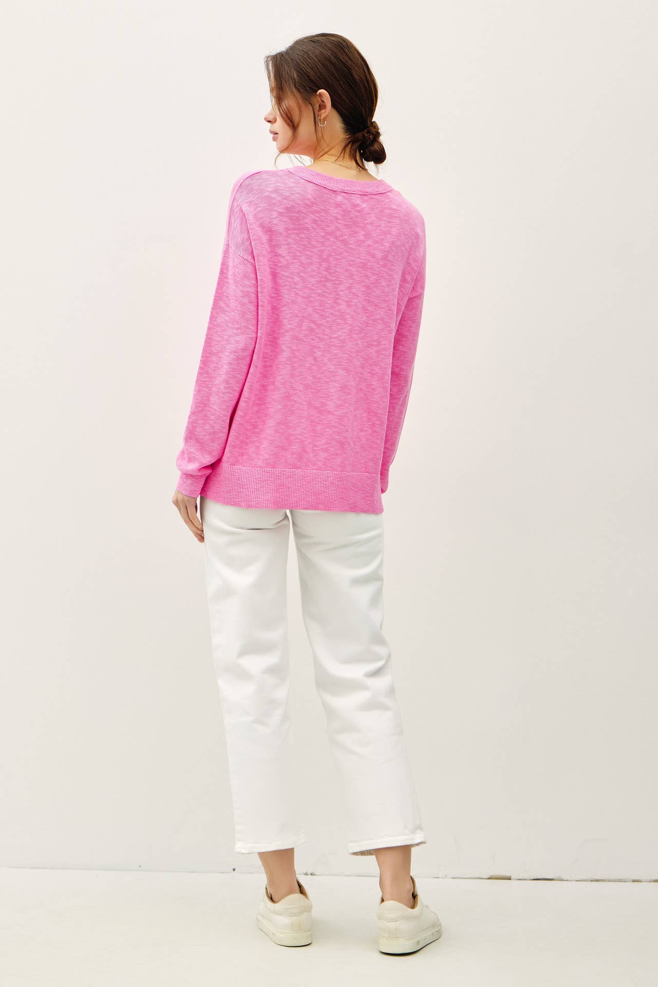 Be Cool - OVERSIZED COTTON SLUB SWEATER: Pink