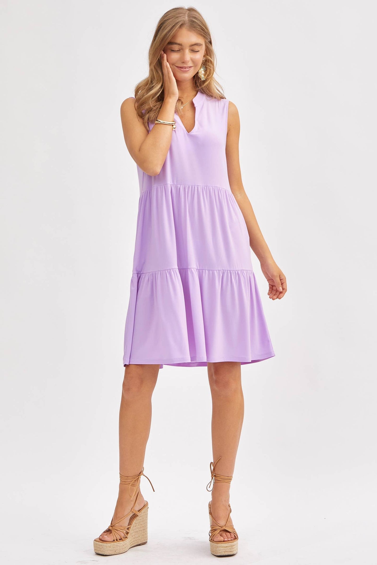 Dear Scarlett - Three-Tier A-Line Flowy Dress in LILAC