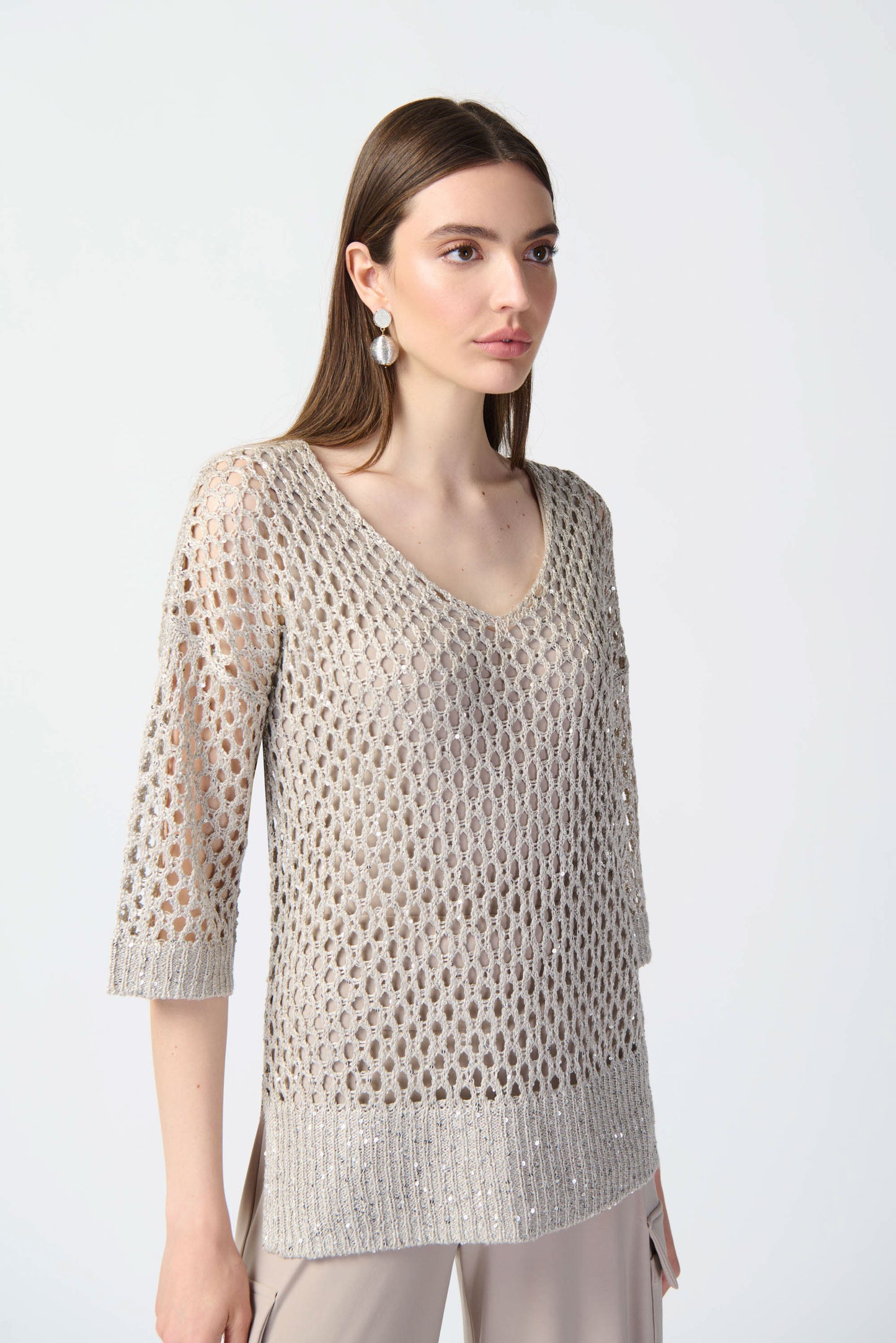 Joseph Ribkoff Open Stitch Sweater With Sequins