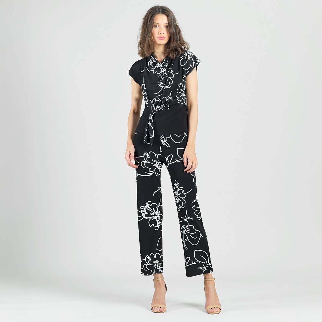 Clara Sunwoo - PT28P1 - Crepe Knit - Side Slit Ankle Pant - Blossom Sketch: Black/White / M