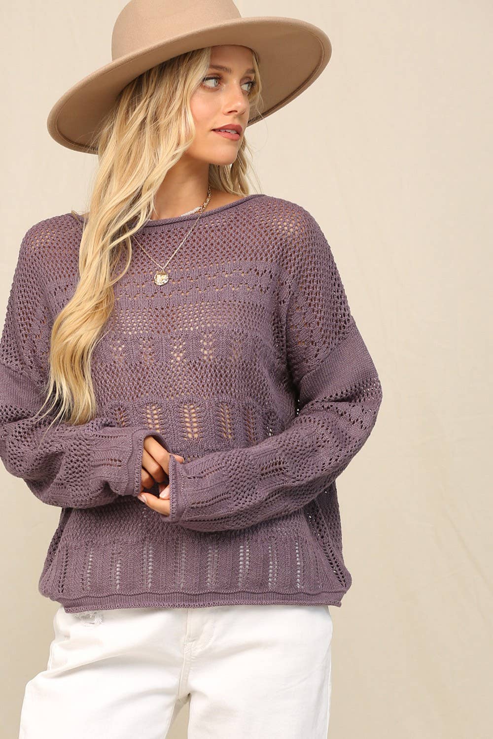 KyeMi - Sweater In Pointelle With Dolman: Purple