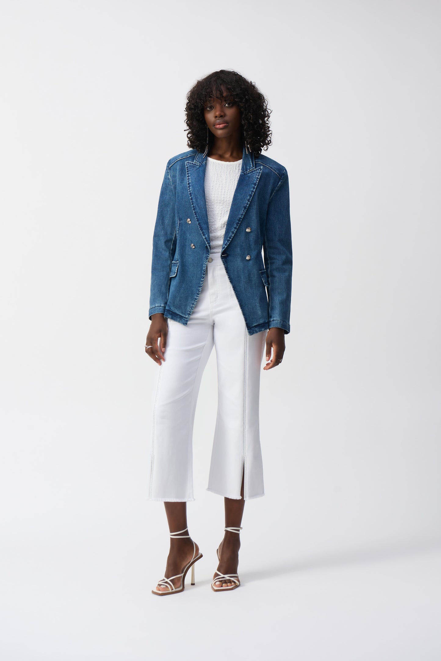 Joseph Ribkoff Culotte Jeans With Embellished Front Seam in White
