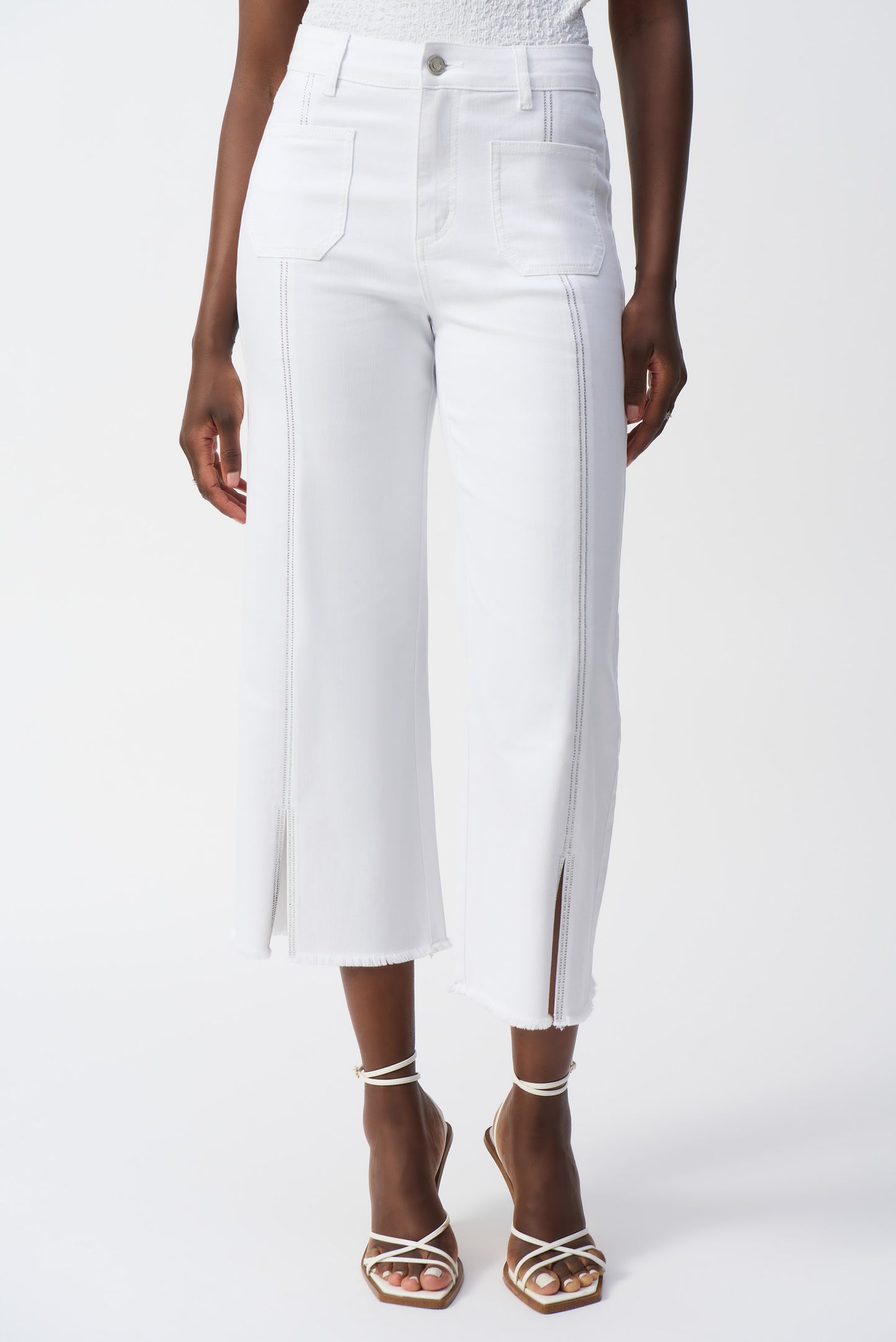 Joseph Ribkoff Culotte Jeans With Embellished Front Seam in White