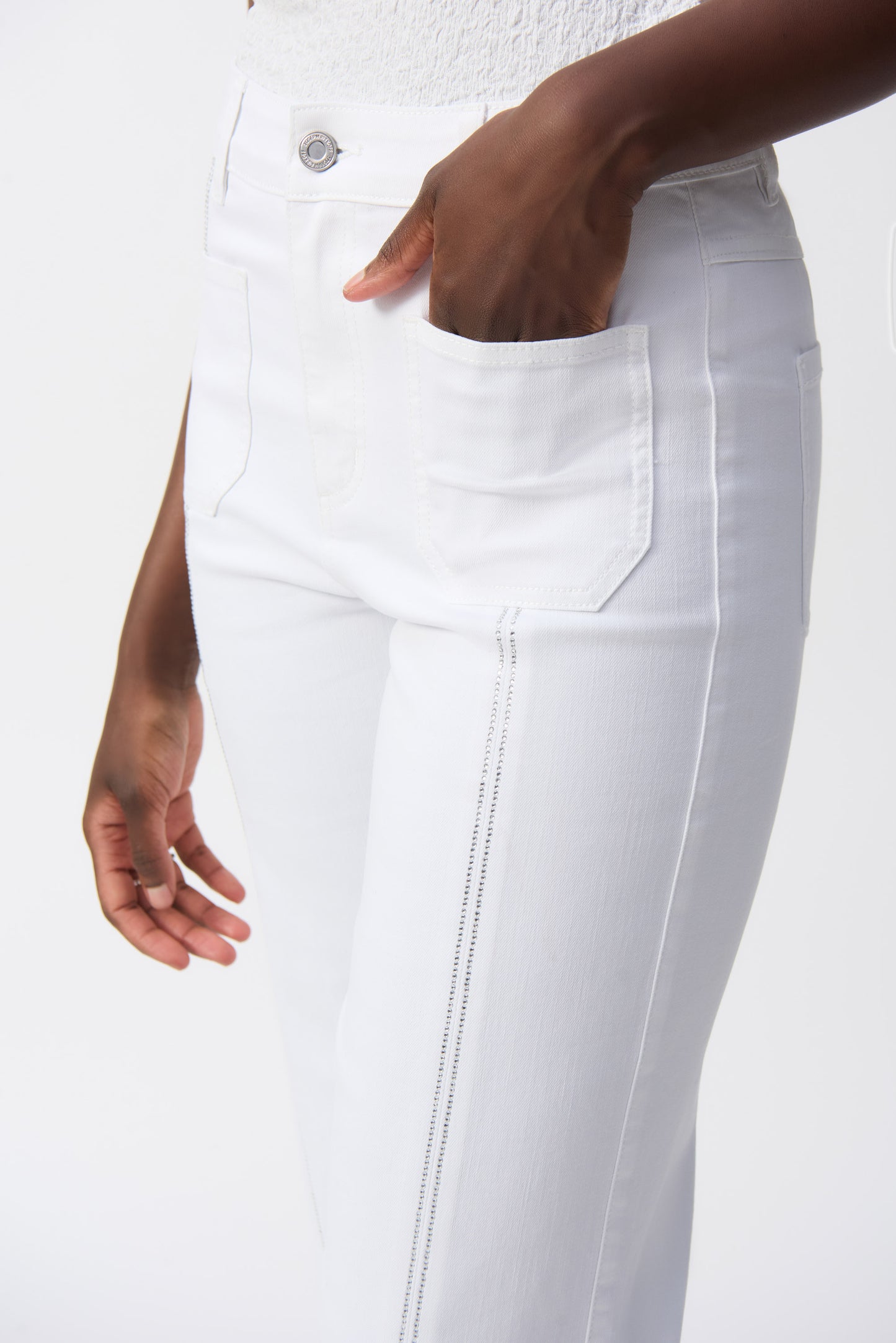 Joseph Ribkoff Culotte Jeans With Embellished Front Seam in White