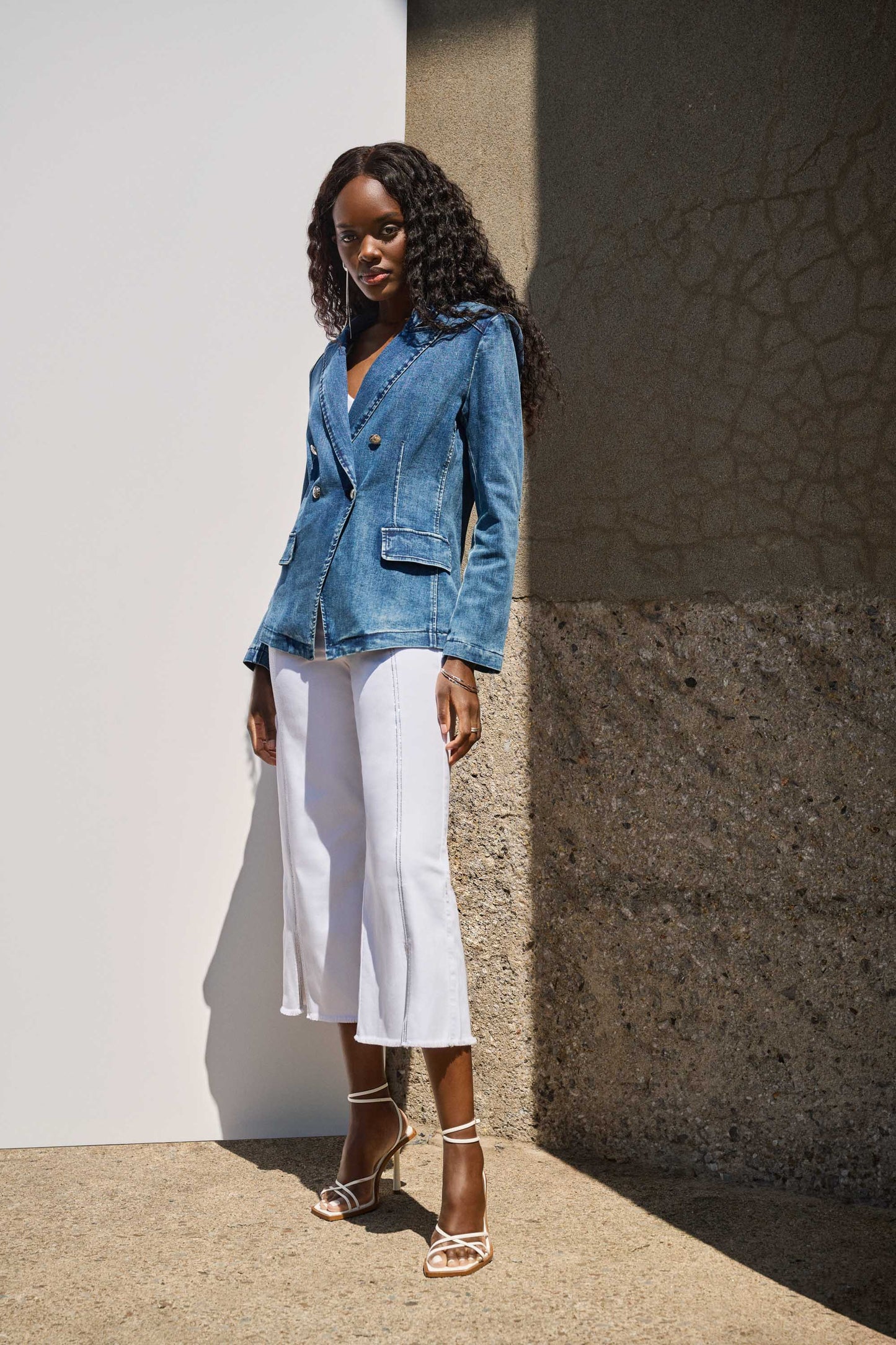 Joseph Ribkoff Culotte Jeans With Embellished Front Seam in White