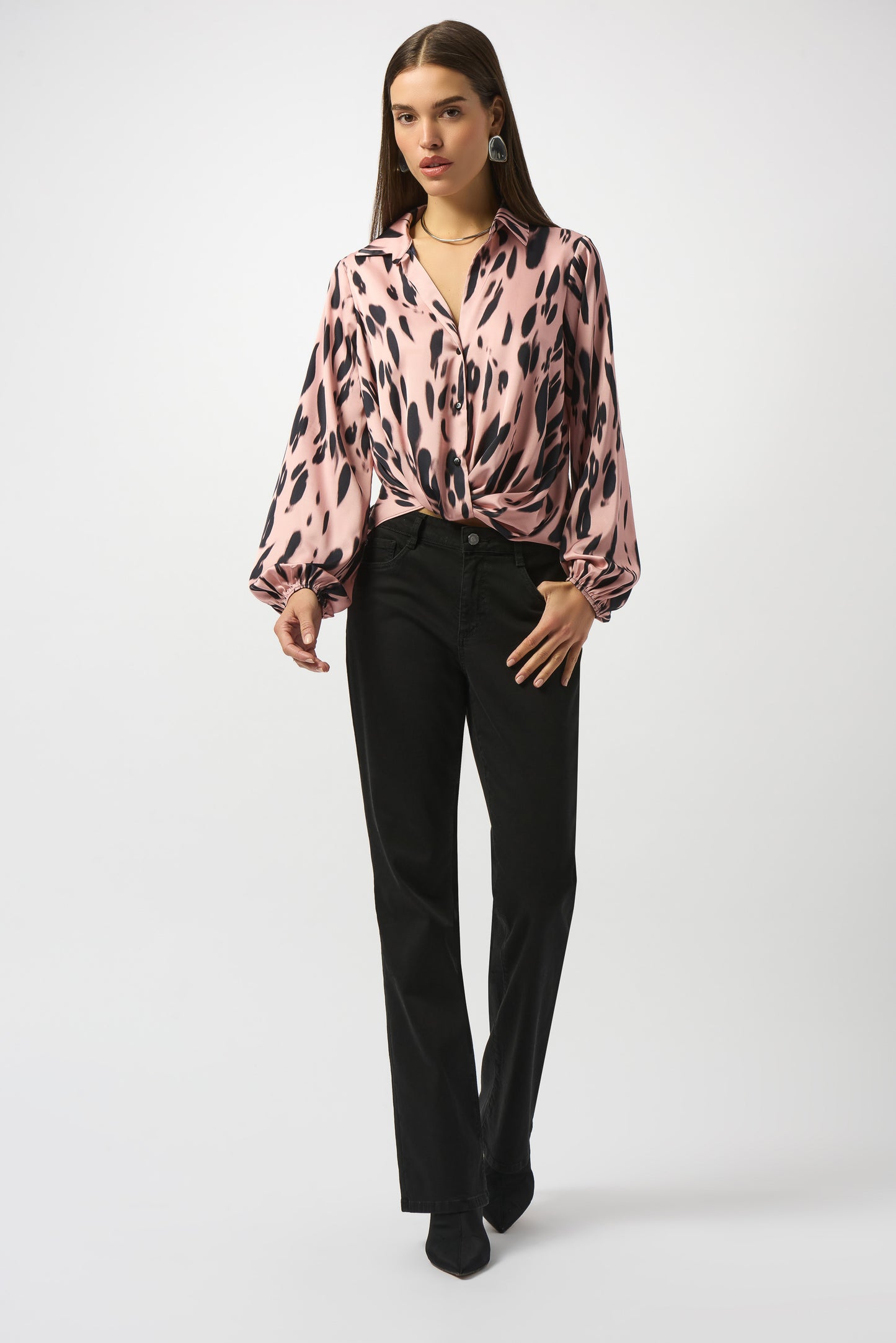 Recycled Satin Animal Print Draped Top
