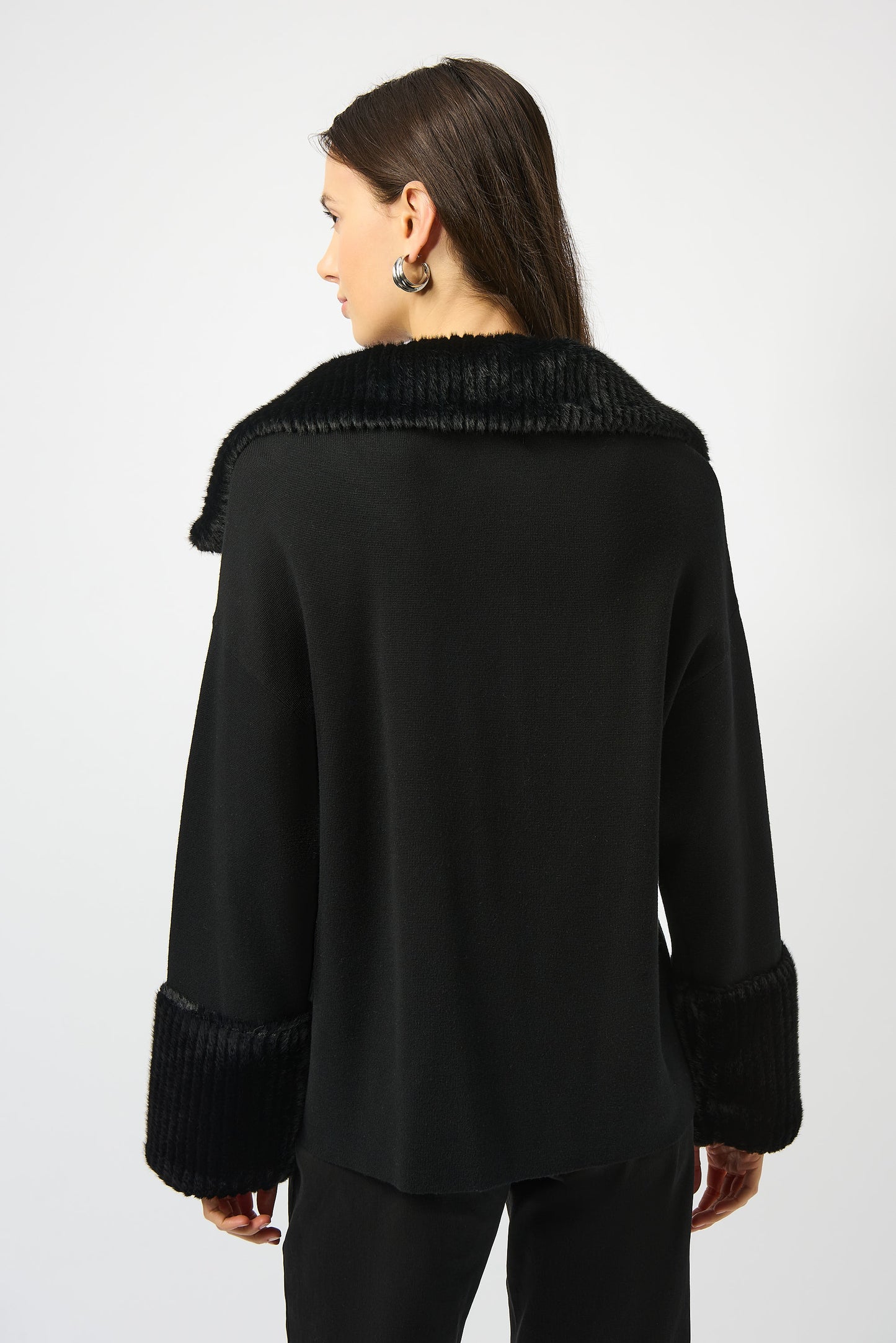 Joseph Ribkoff Sweater Knit Coat With Fur Trim