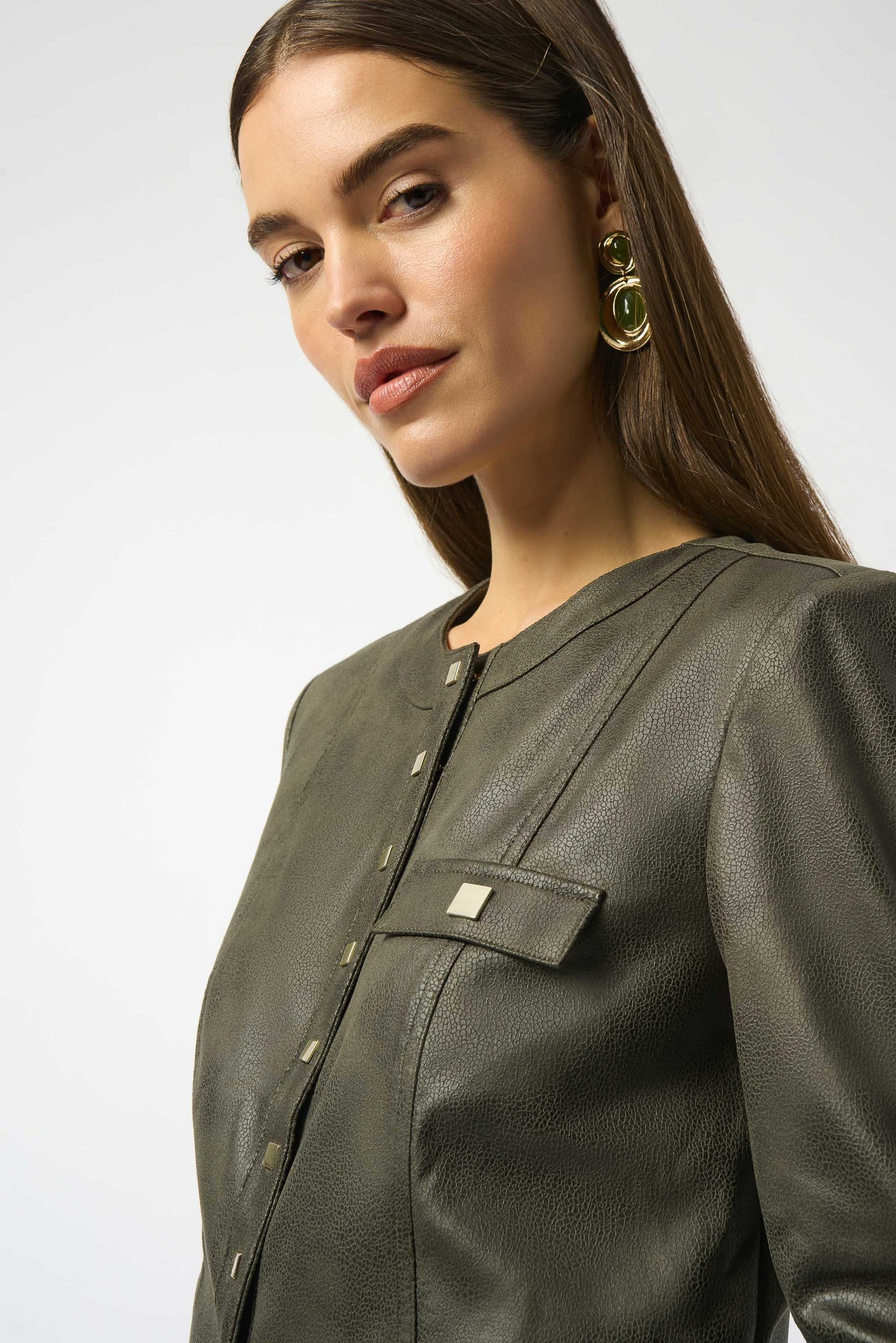 Joseph Ribkoff Foiled Faux Suede Fitted Jacket In Avocado