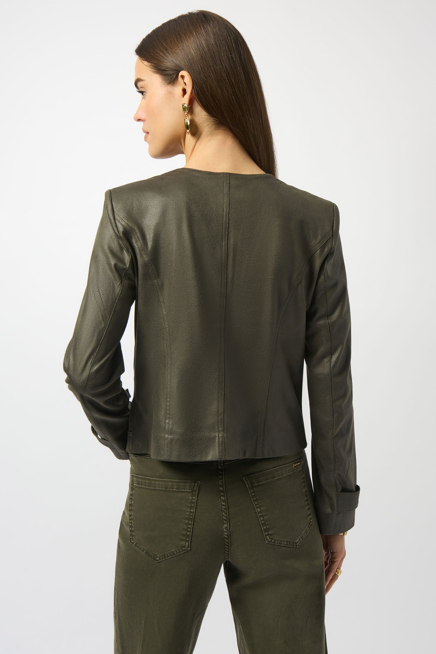 Joseph Ribkoff Foiled Faux Suede Fitted Jacket In Avocado