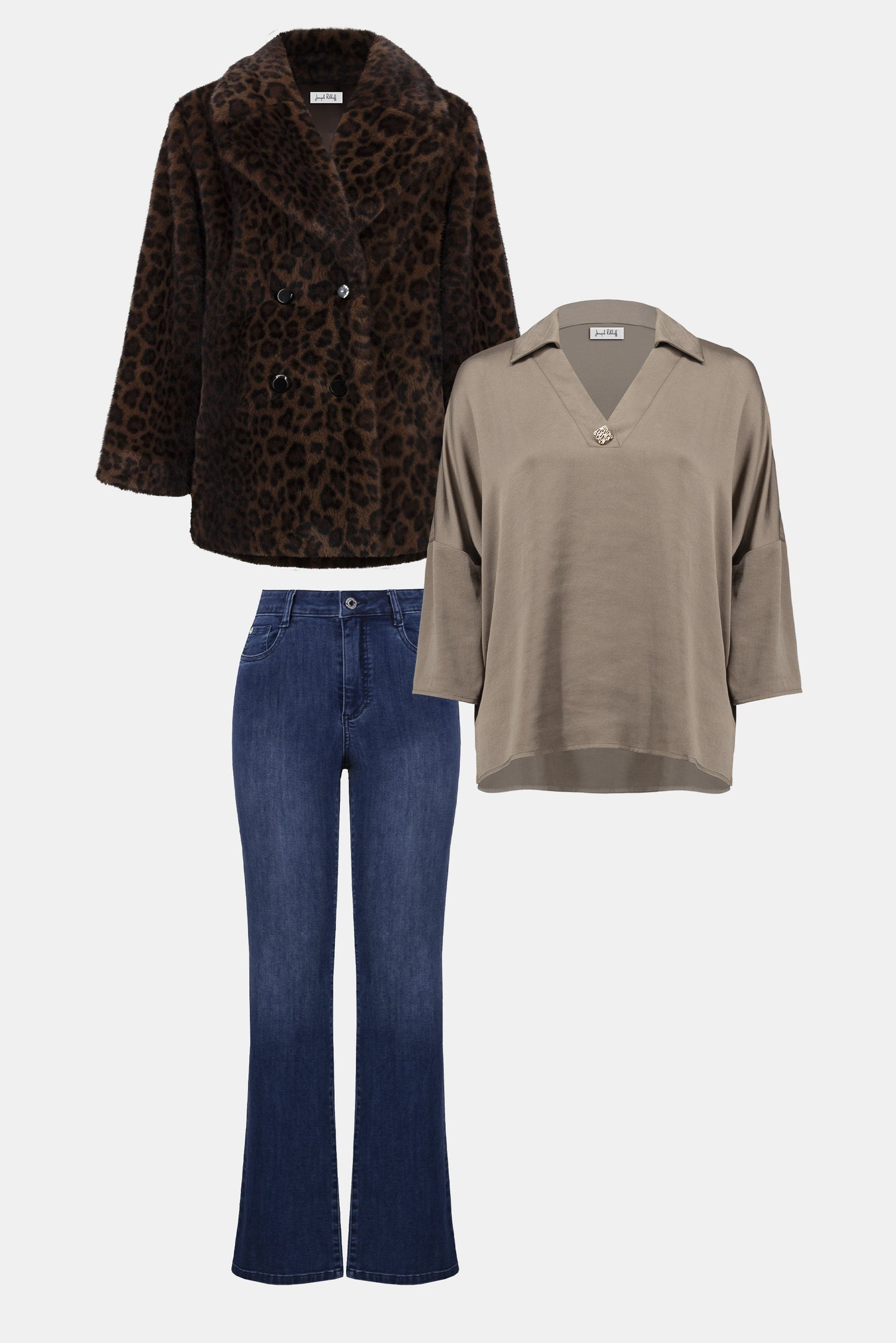 Joseph Ribkoff Faux Fur Leopard Print Double-Breasted Coat