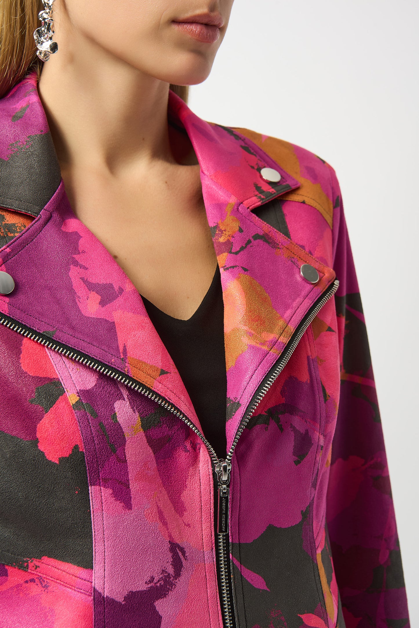 Joseph Ribkoff Foiled Faux Suede Abstract Print Fitted Jacket