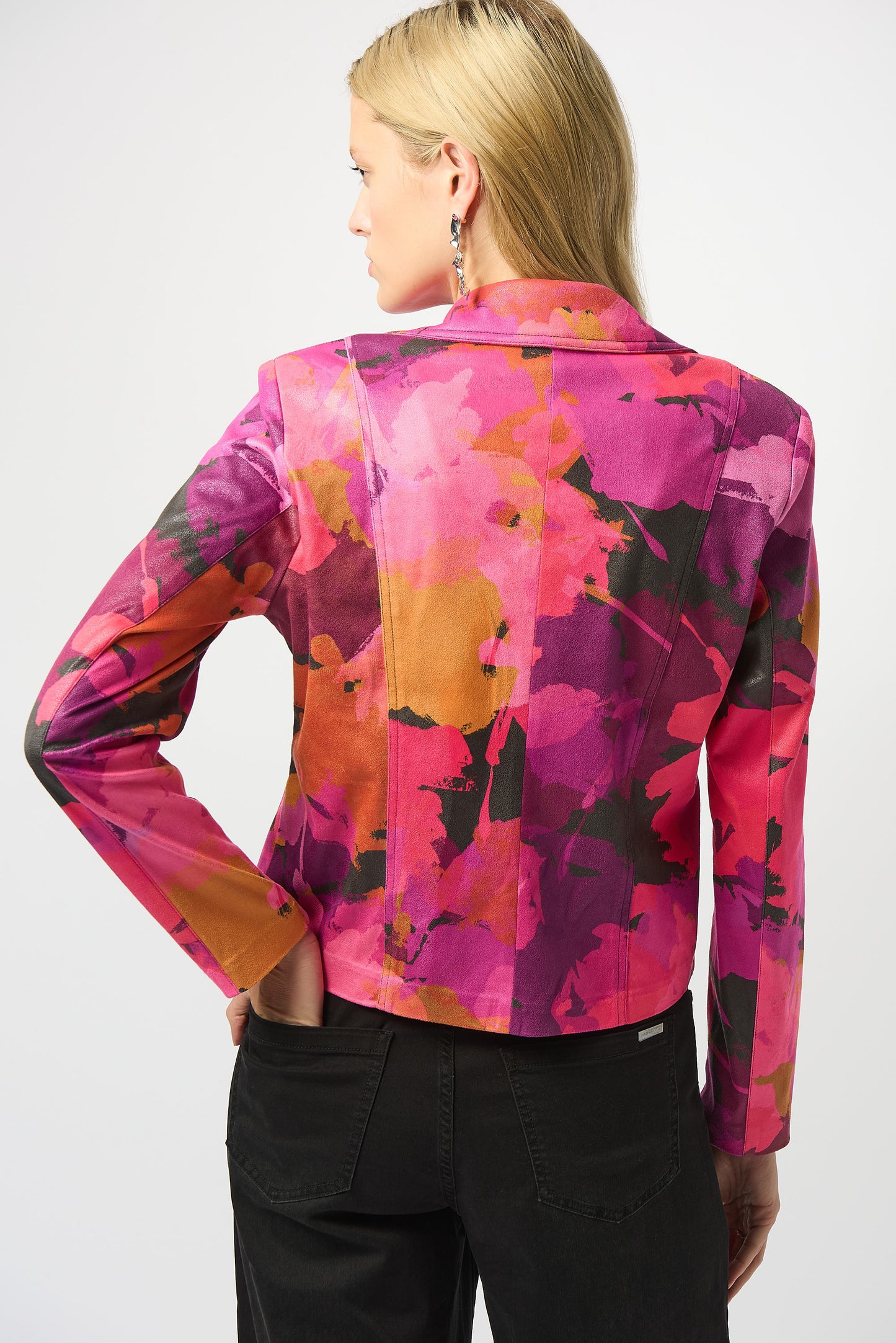 Joseph Ribkoff Foiled Faux Suede Abstract Print Fitted Jacket