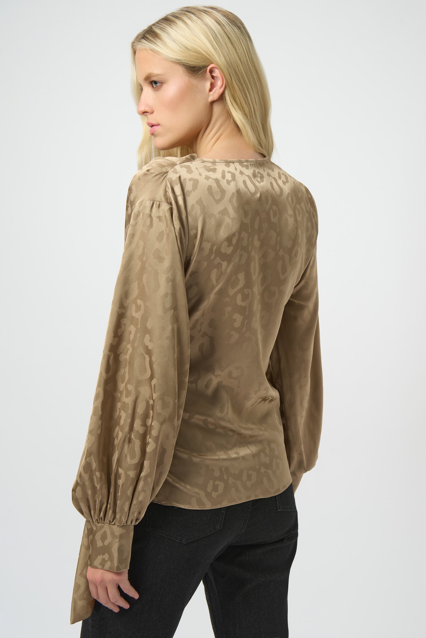 Jacquard Satin Animal Print Wrap Top
