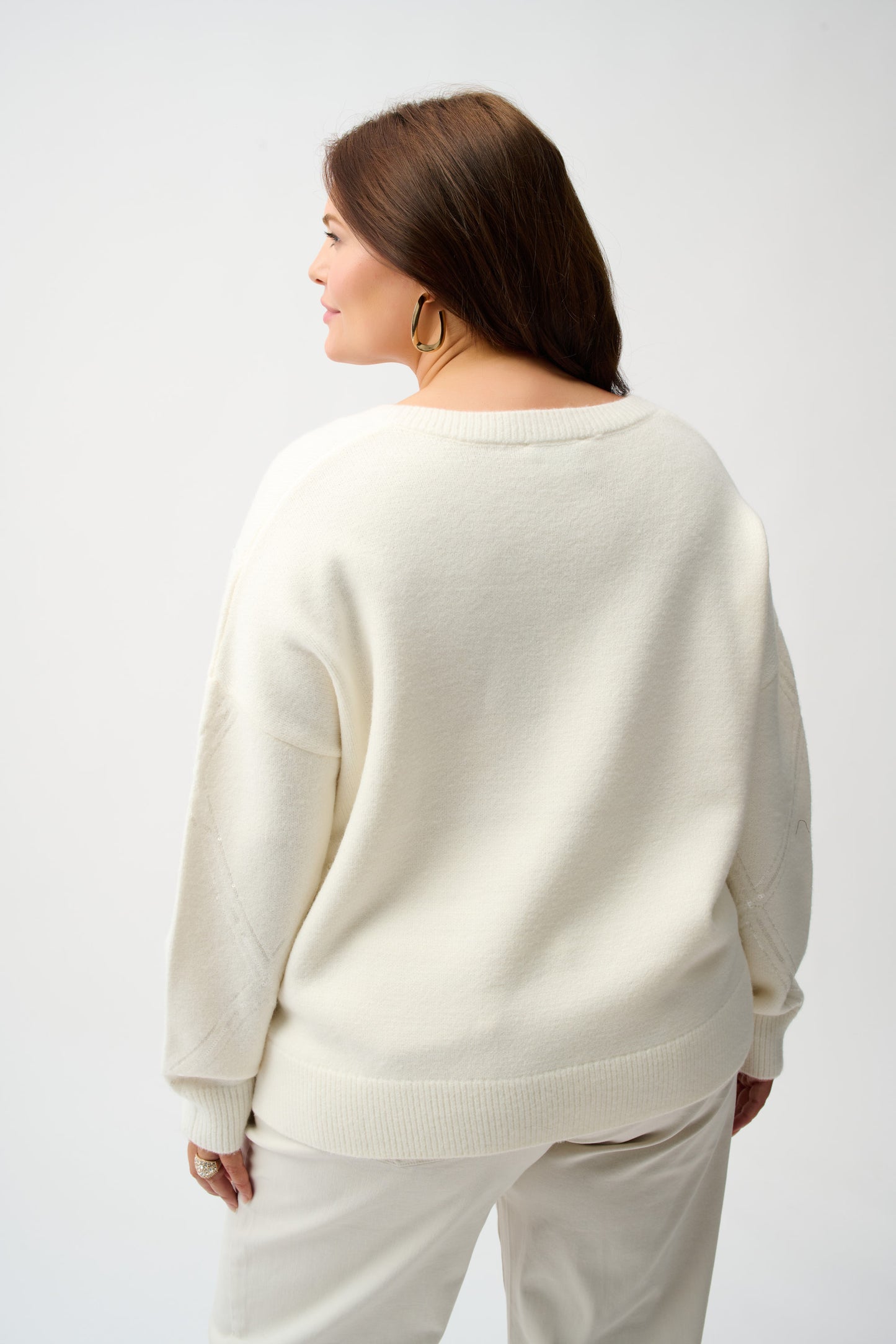 Sweater Knit Pullover with Sequins in White White