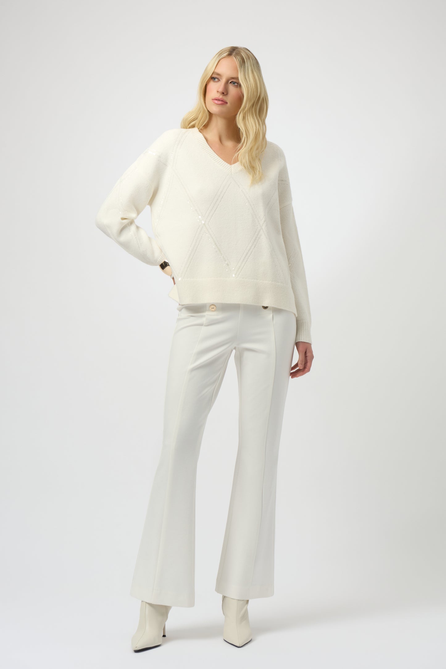 Sweater Knit Pullover with Sequins in White White