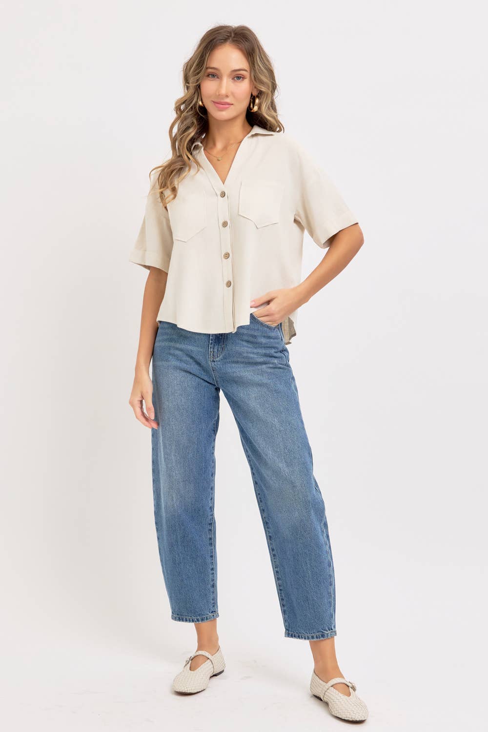 LINEN BLEND CASUAL BUTTON DOWN SHIRT