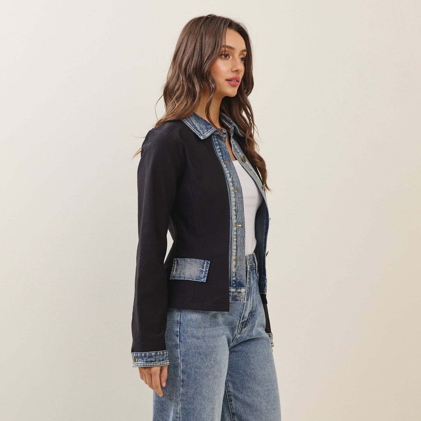 Able - Denim trim jacket: Black