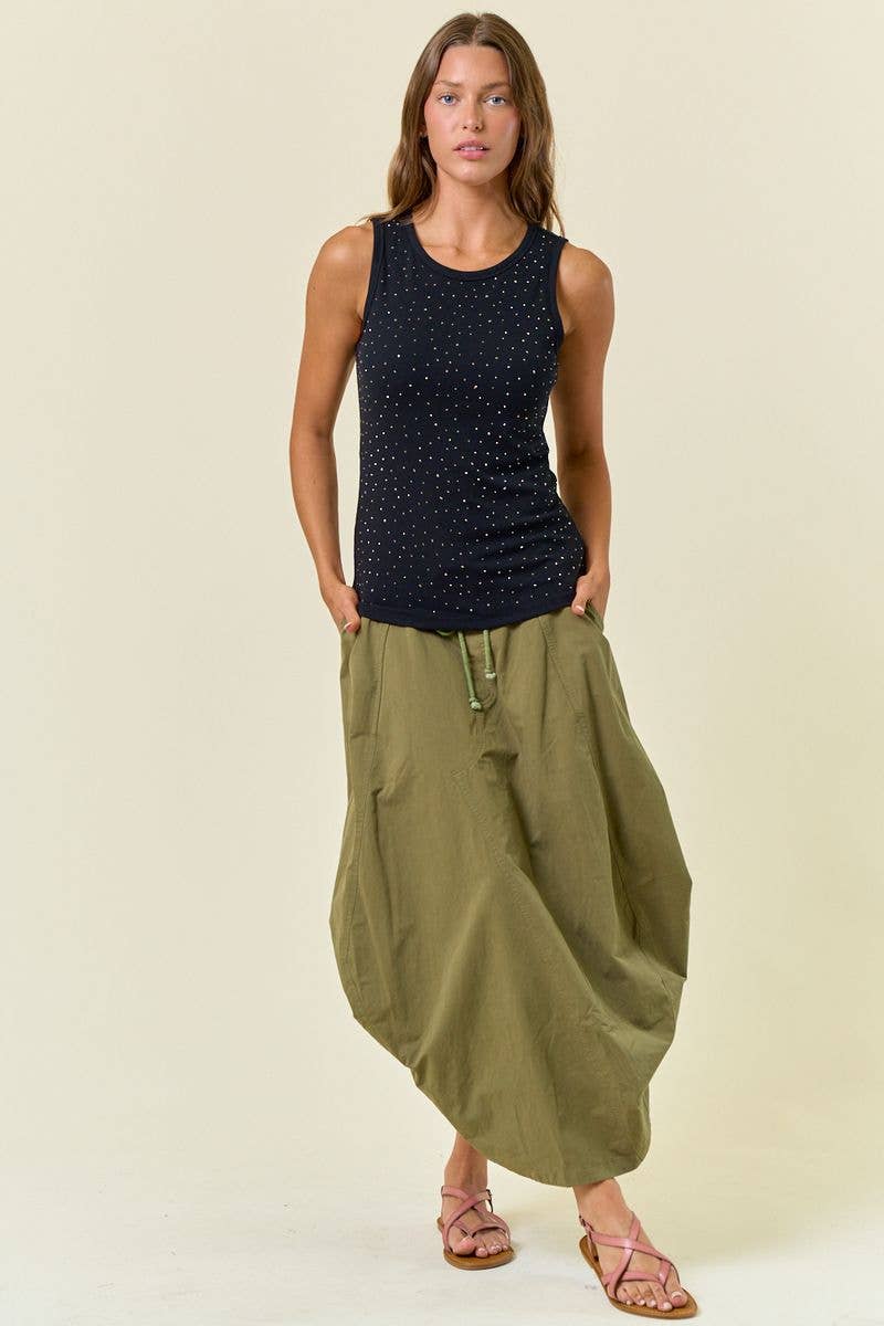Doe and Rae - RHINESTONE HOTFIX RIBBED RACER TANK - Black