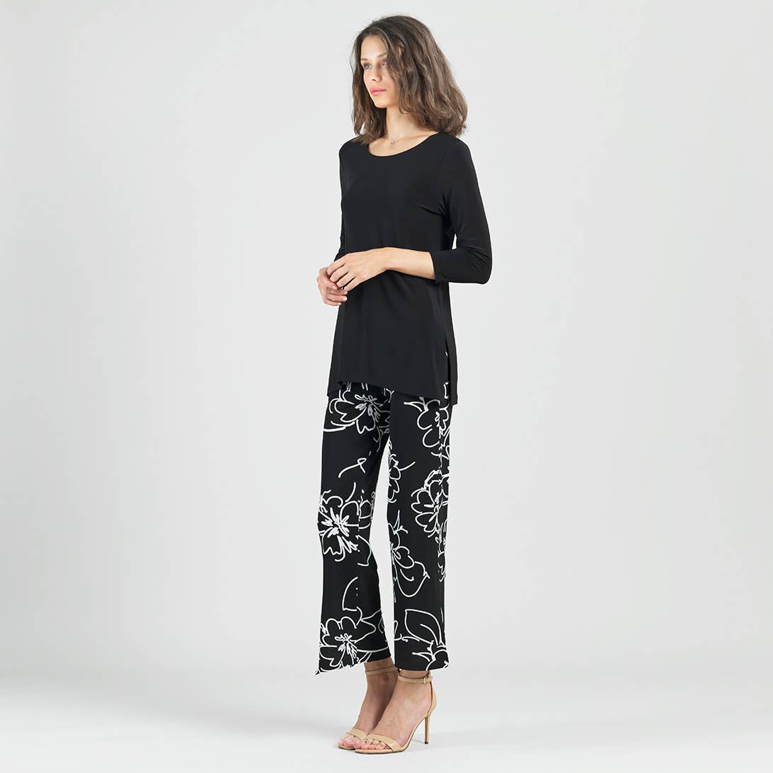 Clara Sunwoo - PT28P1 - Crepe Knit - Side Slit Ankle Pant - Blossom Sketch: Black/White / M