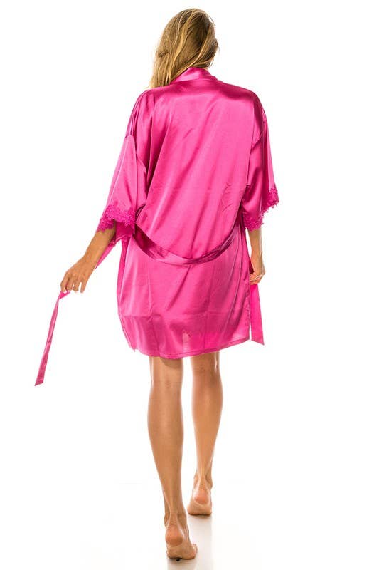 Best Underwear Line - 3pc Satin Robe Set in Fuchsia Fedora