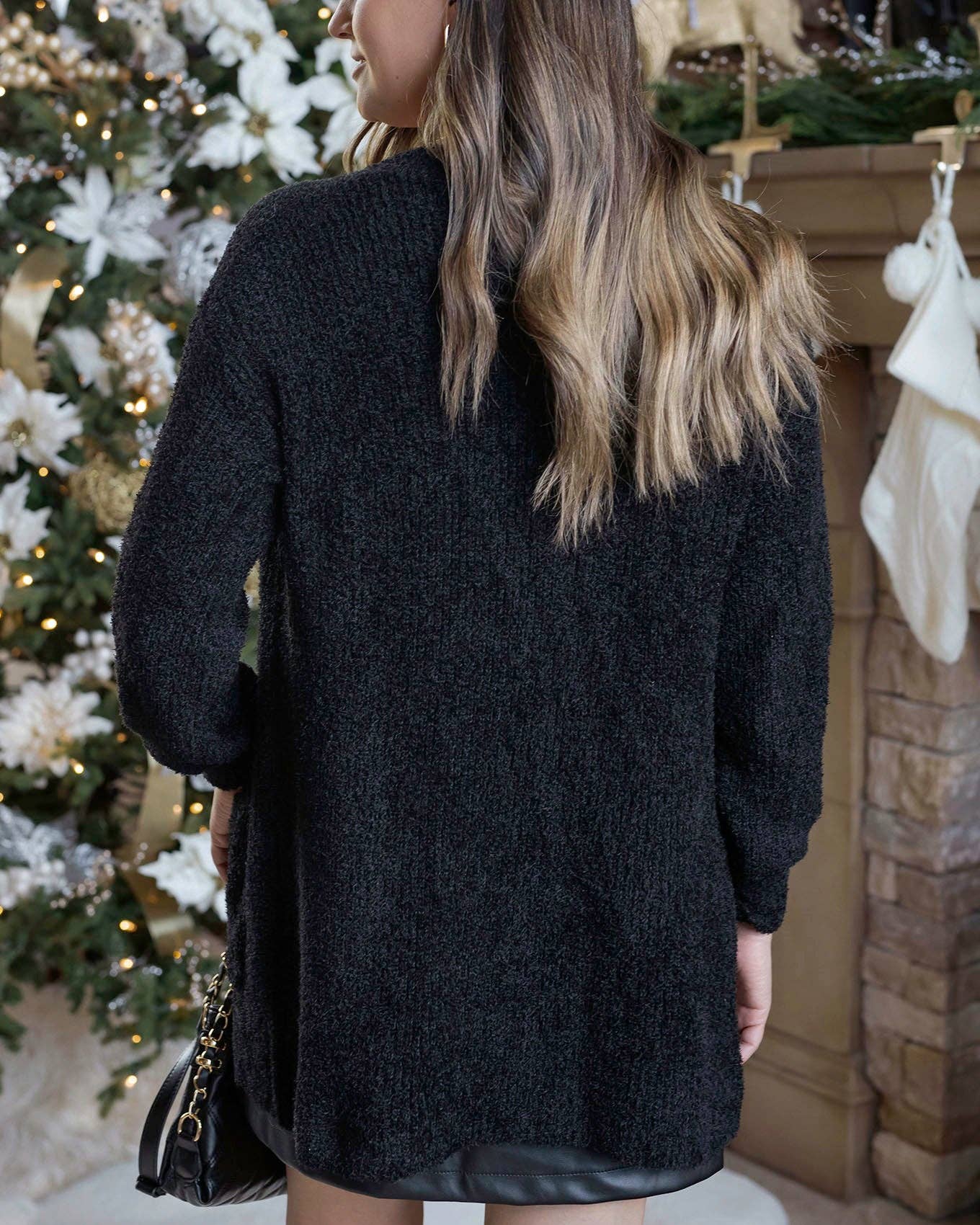 Grace and Lace - Knit Fuzzy Cardigan: Black