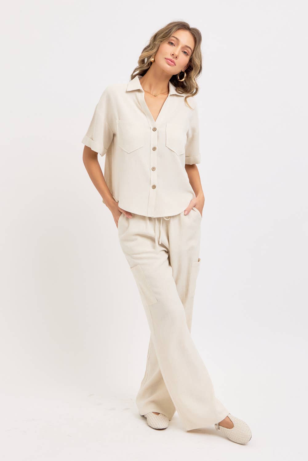 LINEN BLEND CASUAL BUTTON DOWN SHIRT