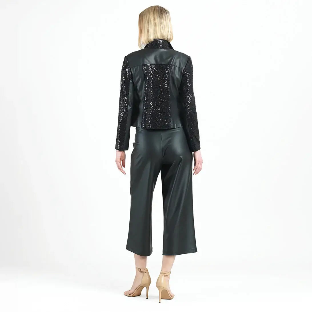 Clara Sunwoo - Sequin Knit - Liquid Leather ™ Sheen Moto Jacket: Black