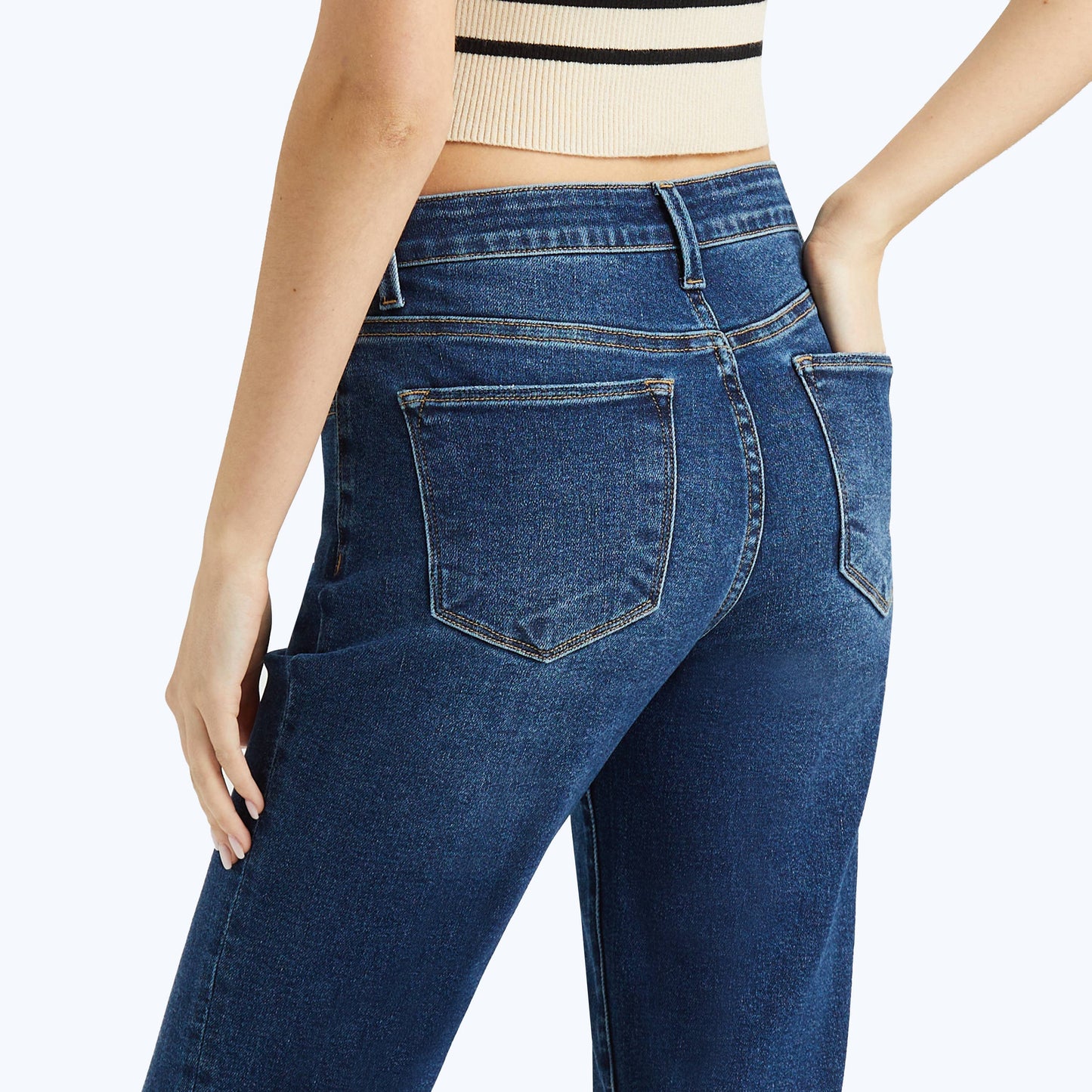 BAYEAS-MID RISE STRAIGHT JEANS WITH FINISHED HEM