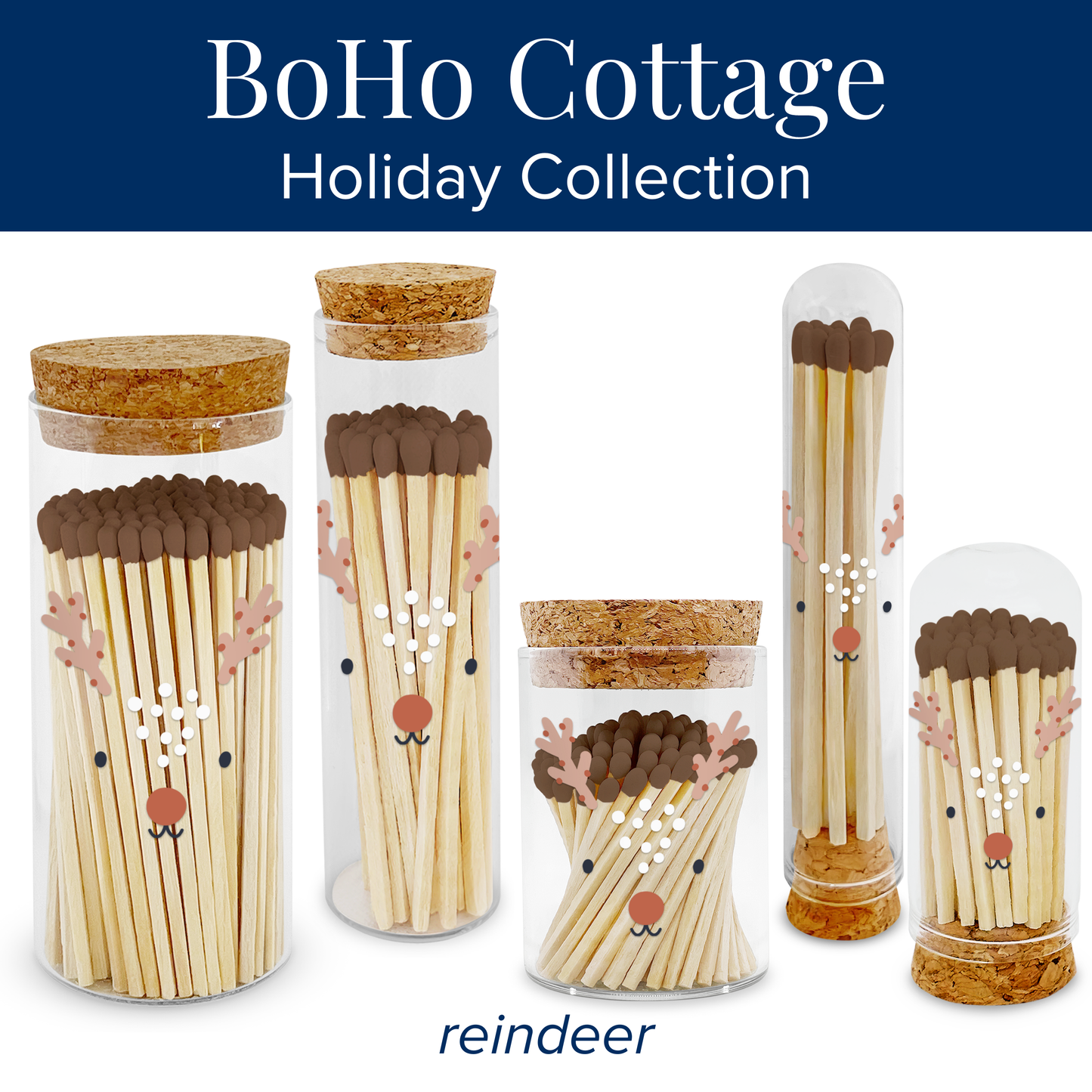 Thankful Greetings - 4” Matches BoHo Cottage - Reindeer on Long Mini Cloche