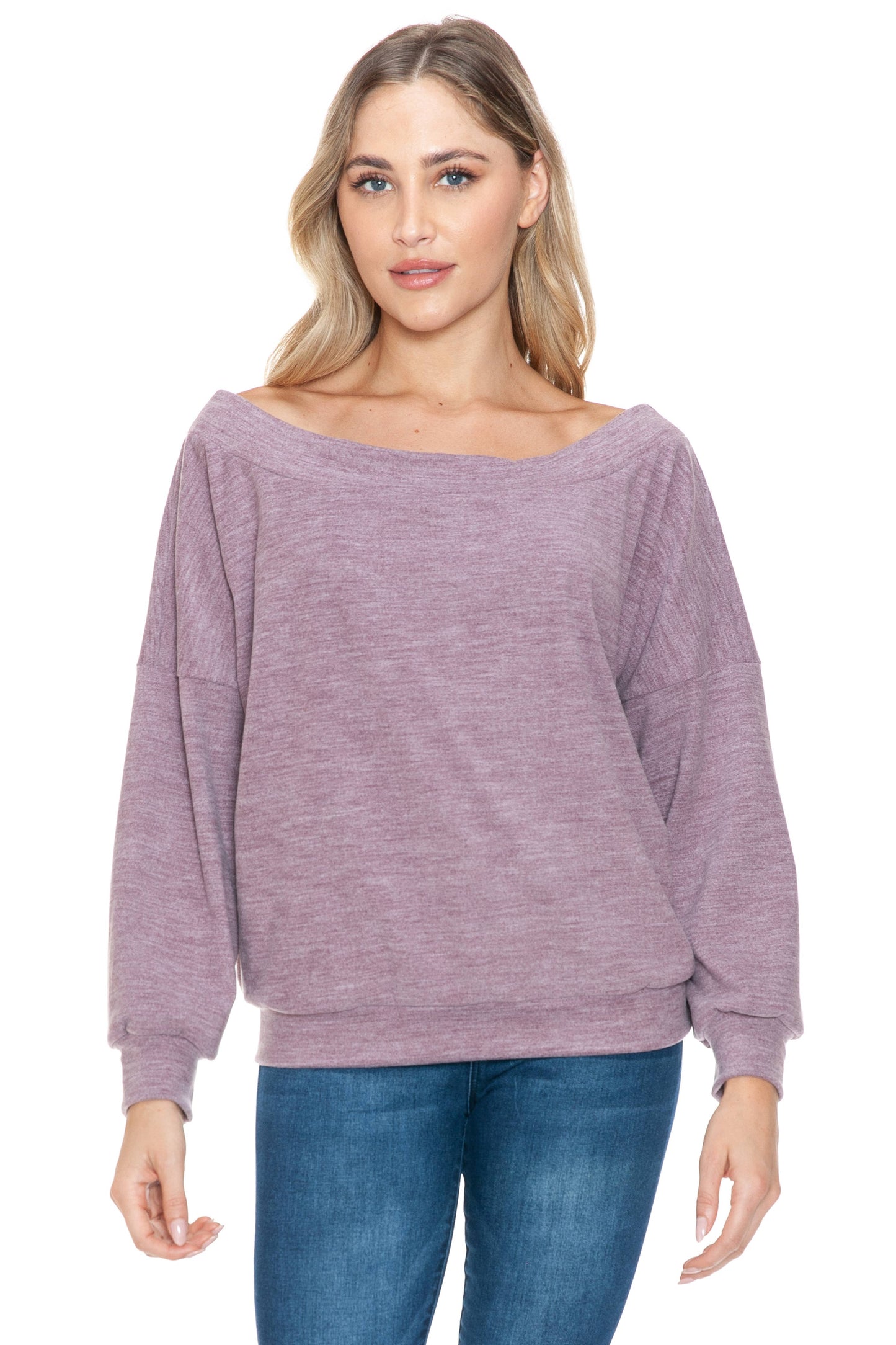 Long Sleeve Off The Shoulder Super Soft Top in Mauve