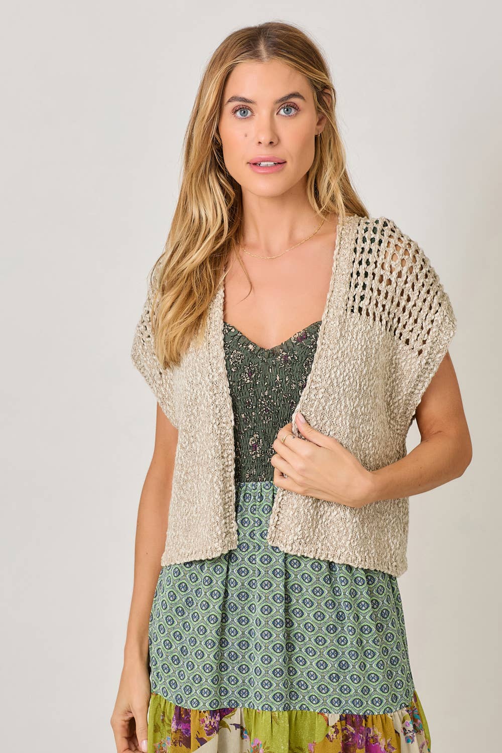 Mystree - Open Front Knit Cardigan: Oatmeal