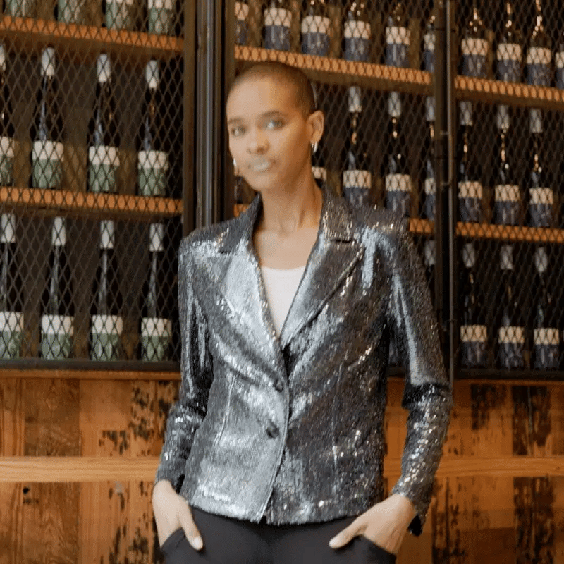 Clara Sunwoo - Sequin Knit - Modern Button Blazer: Gunmetal
