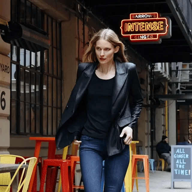 Clara Sunwoo Liquid Leather ™ Double Breasted Blazer: Black
