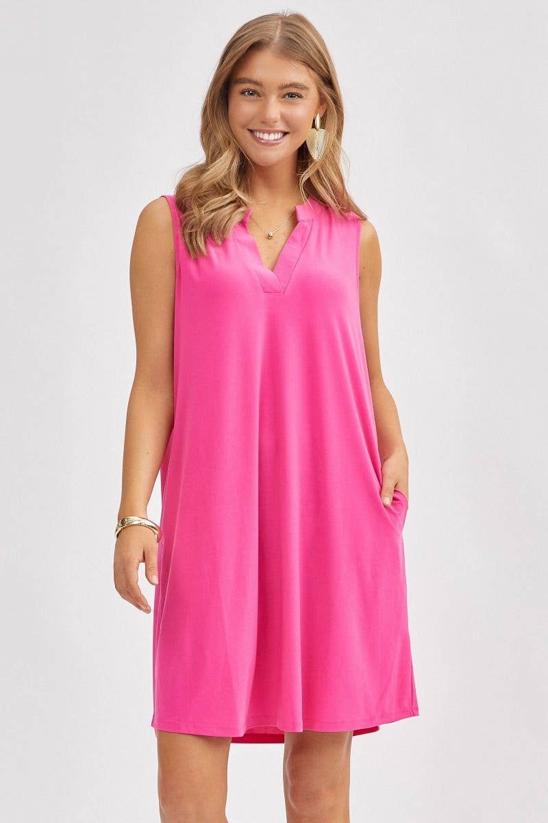 Dear Scarlett - Elegant Solid Colored Dress in MAGENTA