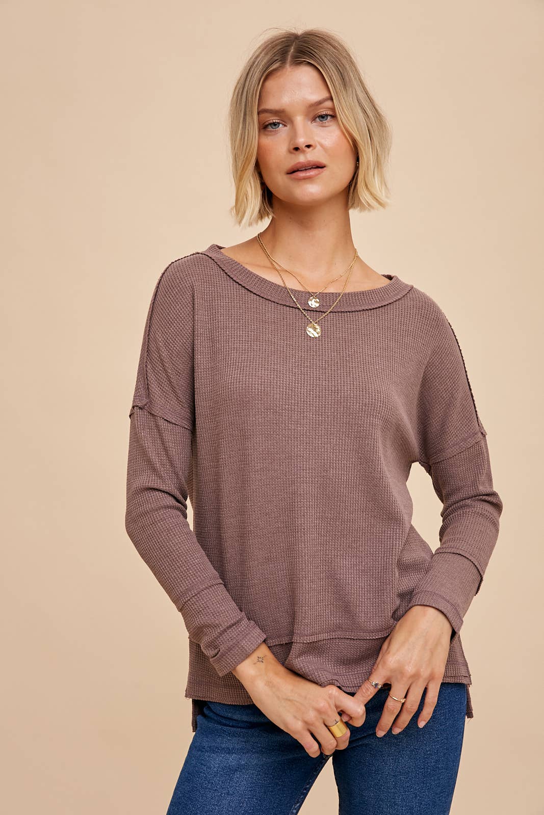 In Loom - BABY THERMAL KNIT WITH RAW EDGE HEM: MOCHA