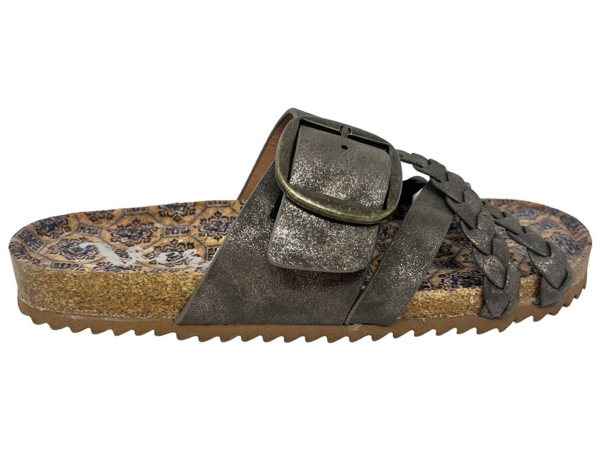 Very G - Nora 2- Women's slip on sandal with braid and buckle detail in Black