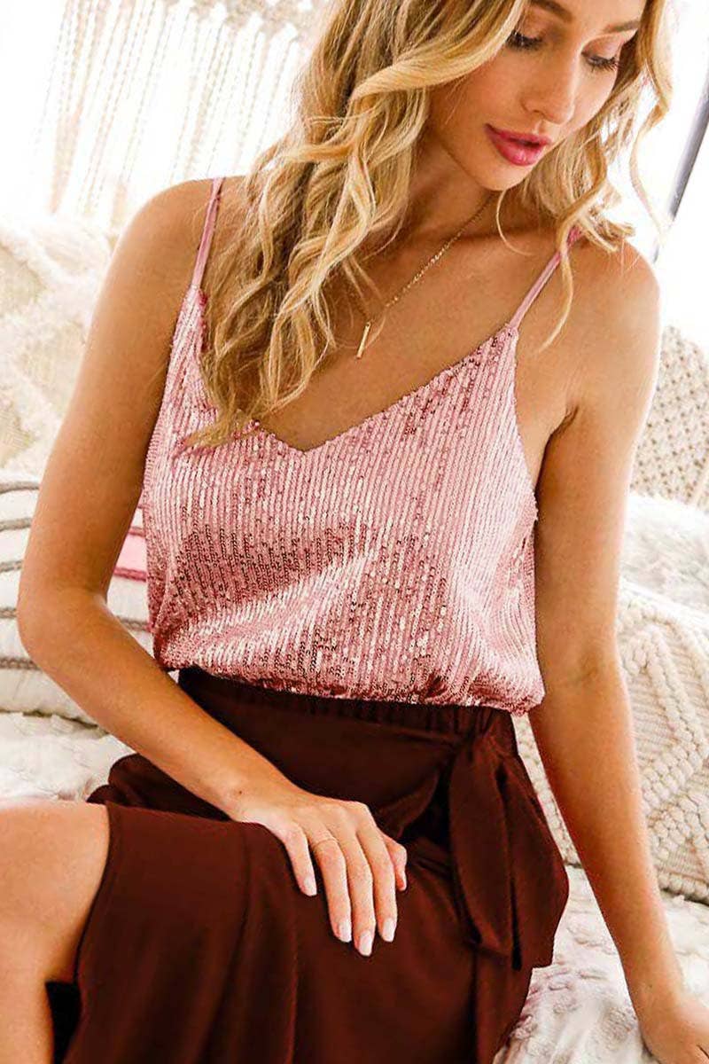 V&L - Solid color sequin tank top in Blush
