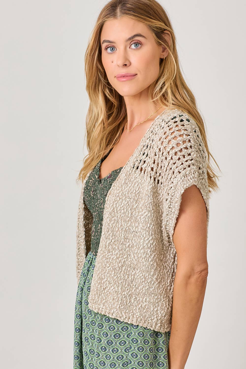 Mystree - Open Front Knit Cardigan: Oatmeal
